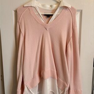 Pink V-Neck Sweater with Layered Look